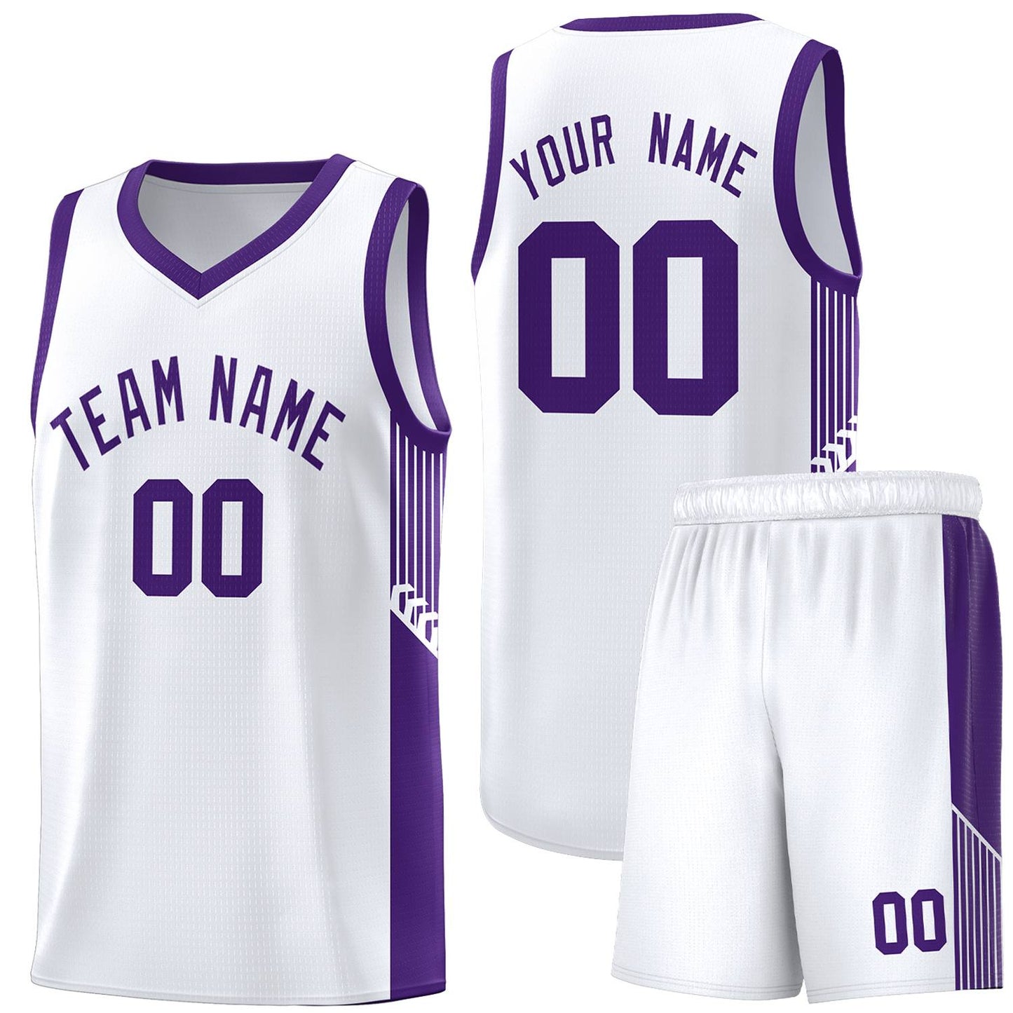 Custom White Purple Side Stripe Fashion Sports Uniform Basketball Jersey