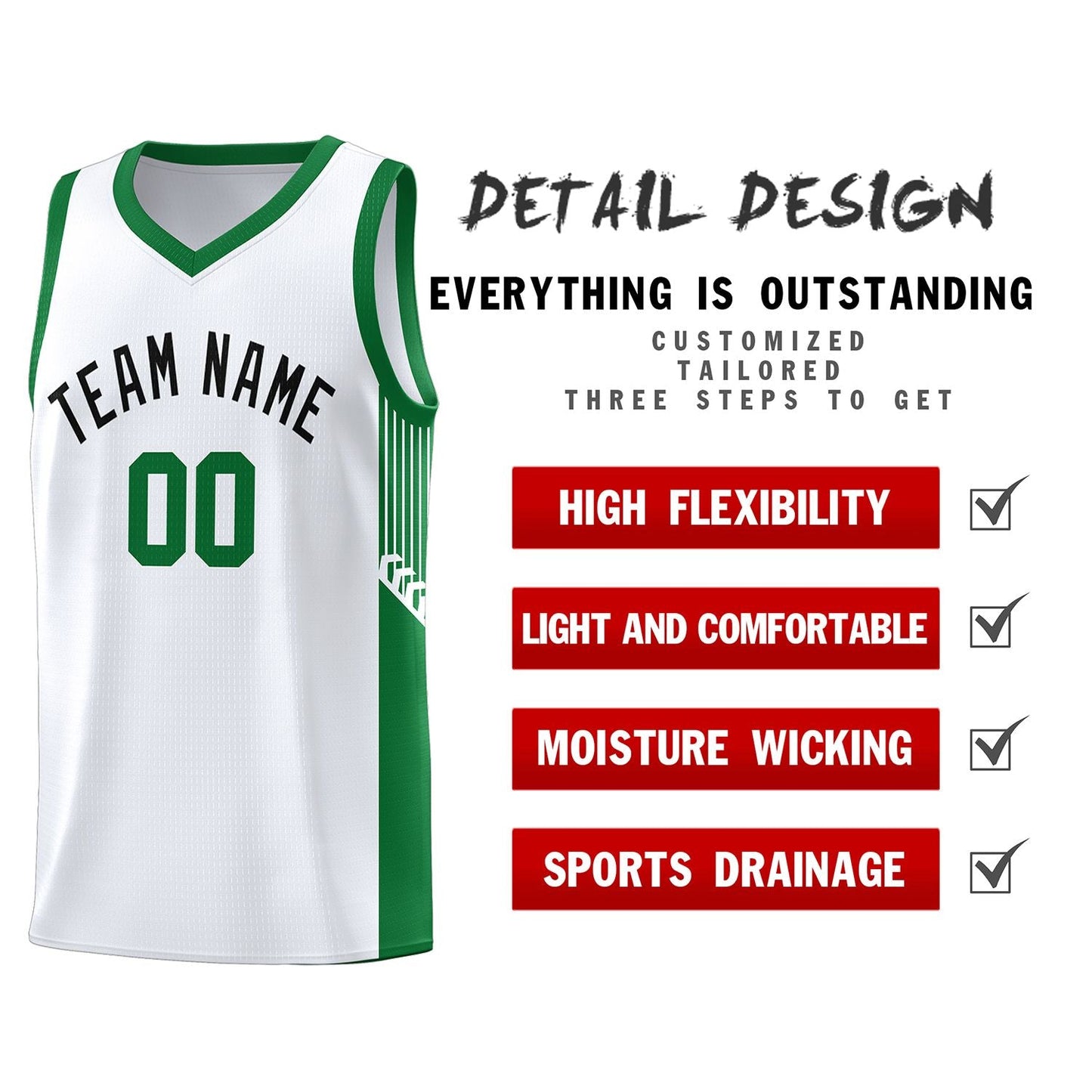 Custom White Black Side Stripe Fashion Sports Uniform Basketball Jersey