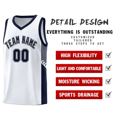 Custom White Navy Side Stripe Fashion Sports Uniform Basketball Jersey