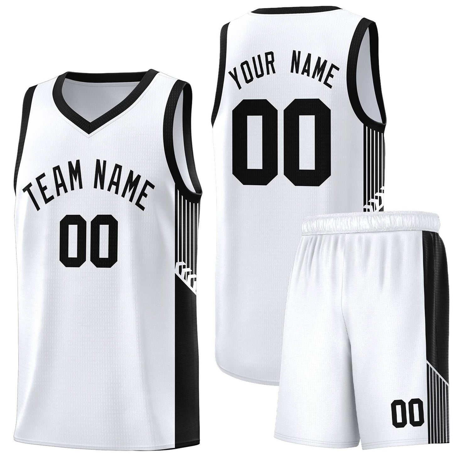 Custom White Black Side Stripe Fashion Sports Uniform Basketball Jersey