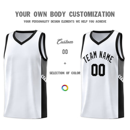 Custom White Black Side Stripe Fashion Sports Uniform Basketball Jersey