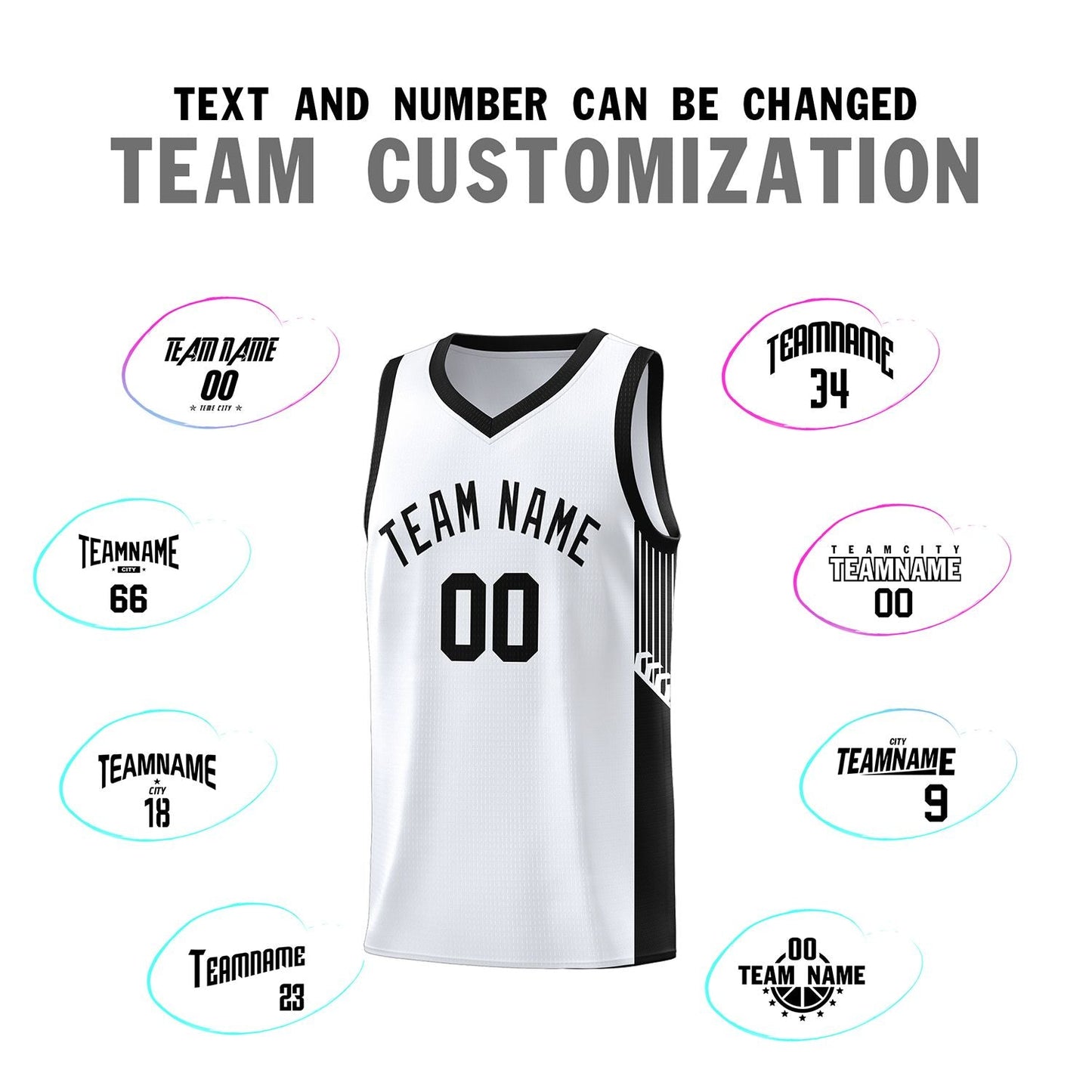 Custom White Black Side Stripe Fashion Sports Uniform Basketball Jersey