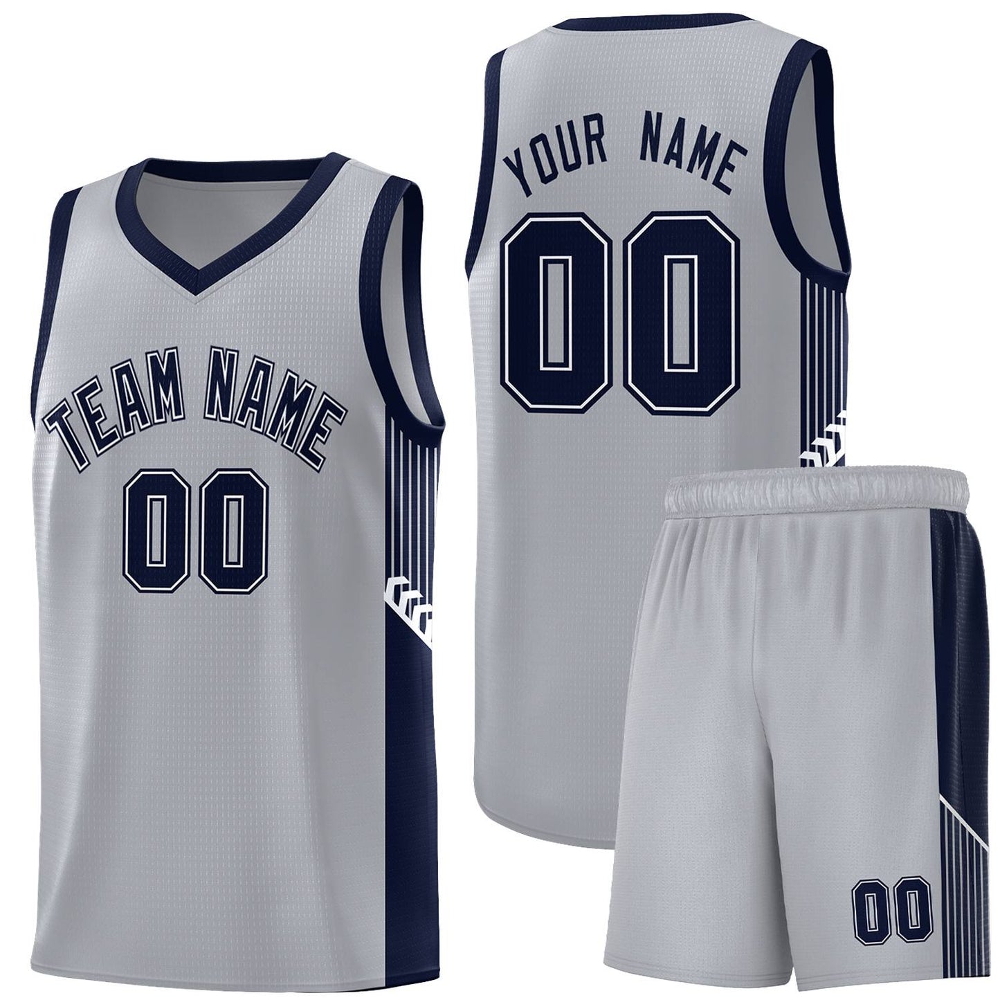 Custom Gray Navy-White Side Stripe Fashion Sports Uniform Basketball Jersey