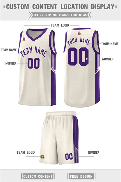 Custom Khaki Purple Side Stripe Fashion Sports Uniform Basketball Jersey