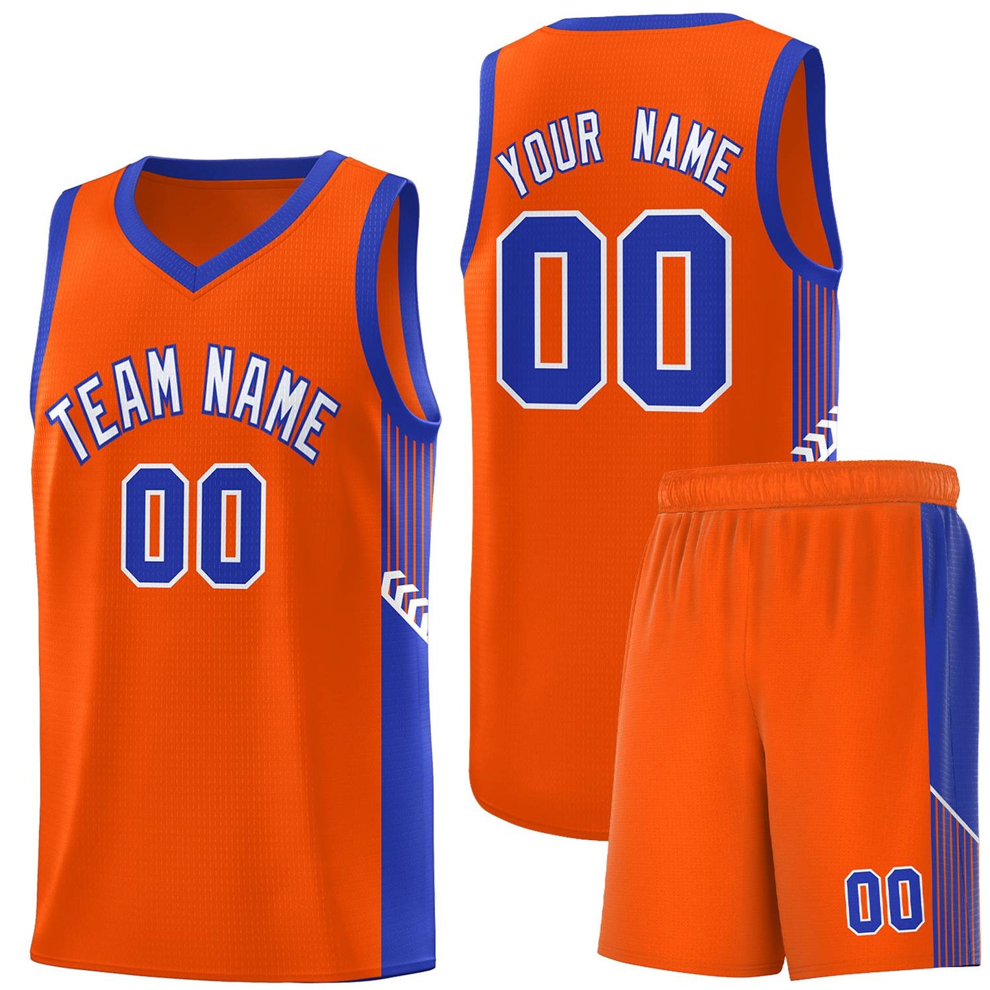 Custom Orange White-Royal Side Stripe Fashion Sports Uniform Basketball Jersey