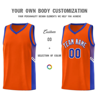 Custom Orange White-Royal Side Stripe Fashion Sports Uniform Basketball Jersey