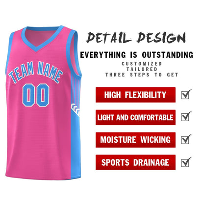 Custom Pink Powder Blue-White Side Stripe Fashion Sports Uniform Basketball Jersey