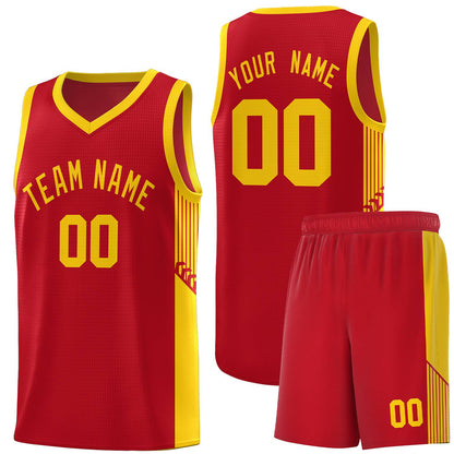 Custom Red Gold Side Stripe Fashion Sports Uniform Basketball Jersey