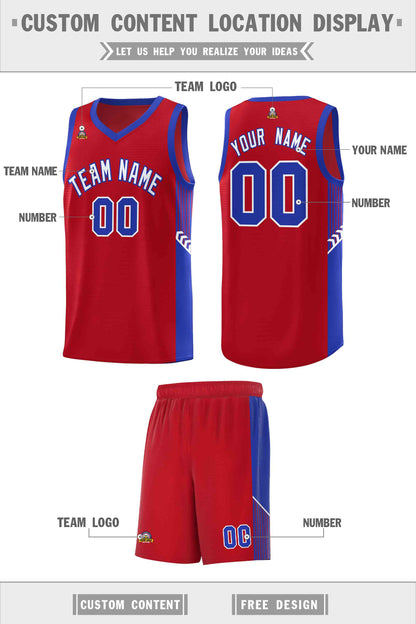 Custom Red White-Royal Side Stripe Fashion Sports Uniform Basketball Jersey