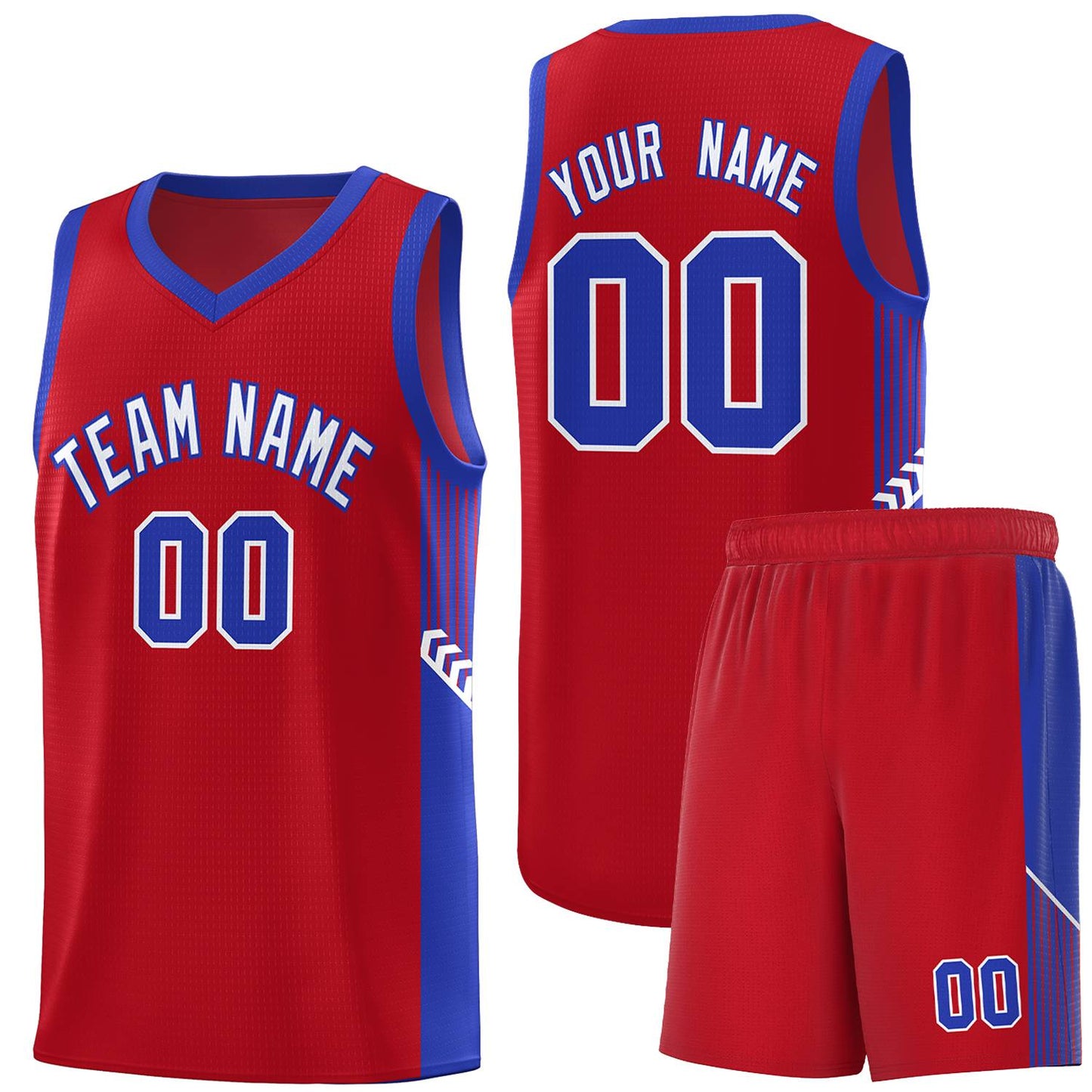 Custom Red White-Royal Side Stripe Fashion Sports Uniform Basketball Jersey