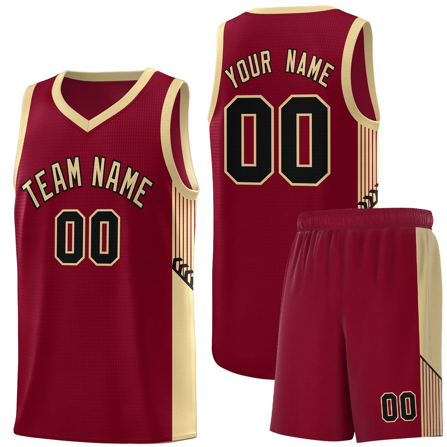 Custom Crimson Khaki-Black Side Stripe Fashion Sports Uniform Basketball Jersey