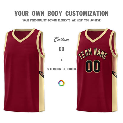 Custom Crimson Khaki-Black Side Stripe Fashion Sports Uniform Basketball Jersey