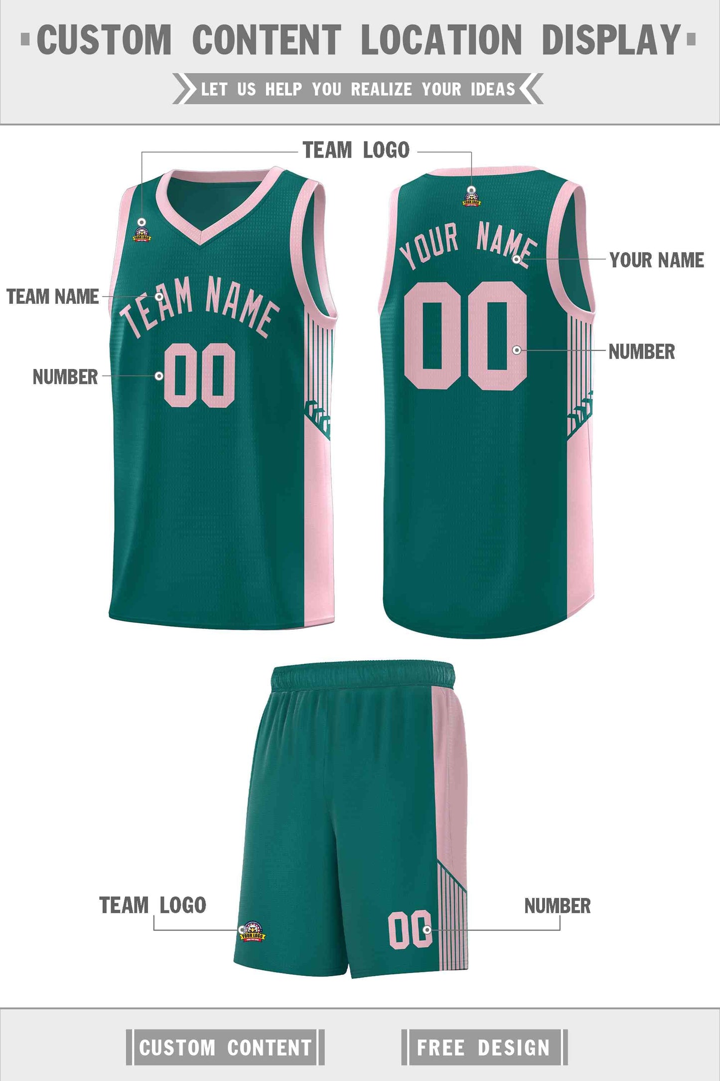 Custom Aqua Pink Side Stripe Fashion Sports Uniform Basketball Jersey