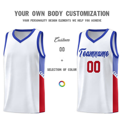 Custom White Royal Side Stripe Fashion Sports Uniform Basketball Jersey