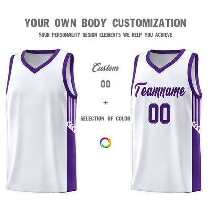 Custom White Purple Side Stripe Fashion Sports Uniform Basketball Jersey