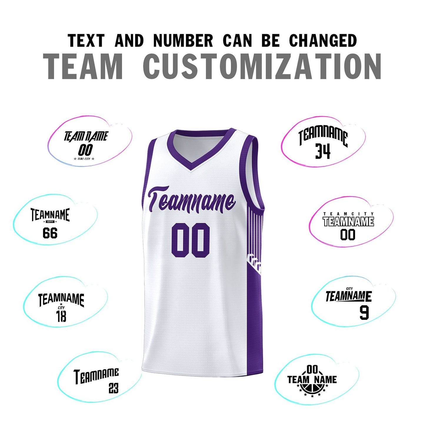 Custom White Purple Side Stripe Fashion Sports Uniform Basketball Jersey