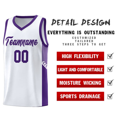 Custom White Purple Side Stripe Fashion Sports Uniform Basketball Jersey