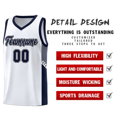 Custom White Navy Side Stripe Fashion Sports Uniform Basketball Jersey