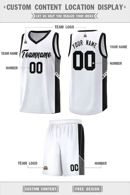 Custom White Black Side Stripe Fashion Sports Uniform Basketball Jersey