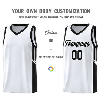 Custom White Black Side Stripe Fashion Sports Uniform Basketball Jersey