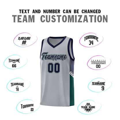 Custom Gray Navy-White Side Stripe Fashion Sports Uniform Basketball Jersey