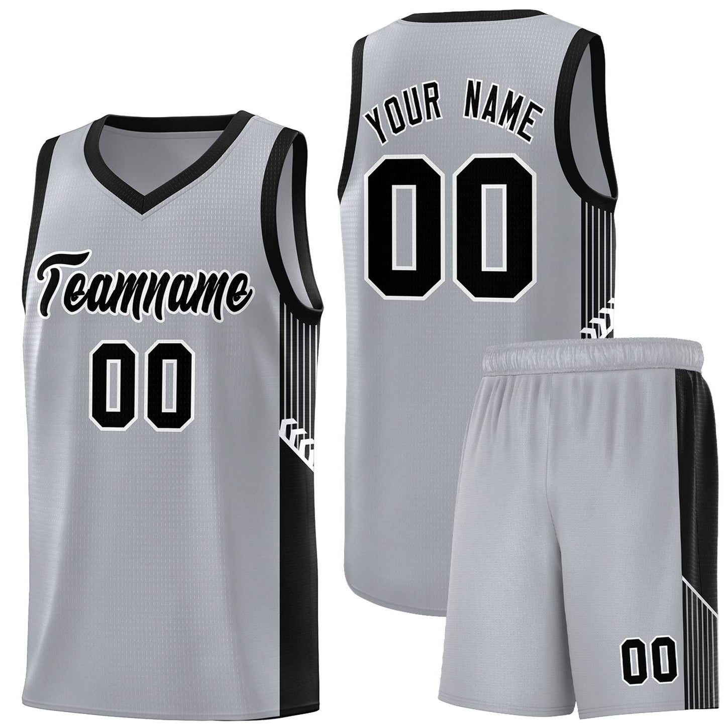 Custom Gray Black-White Side Stripe Fashion Sports Uniform Basketball Jersey