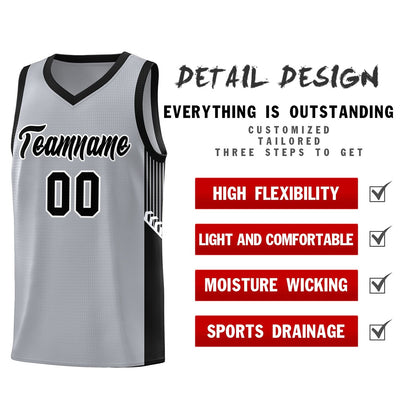 Custom Gray Black-White Side Stripe Fashion Sports Uniform Basketball Jersey