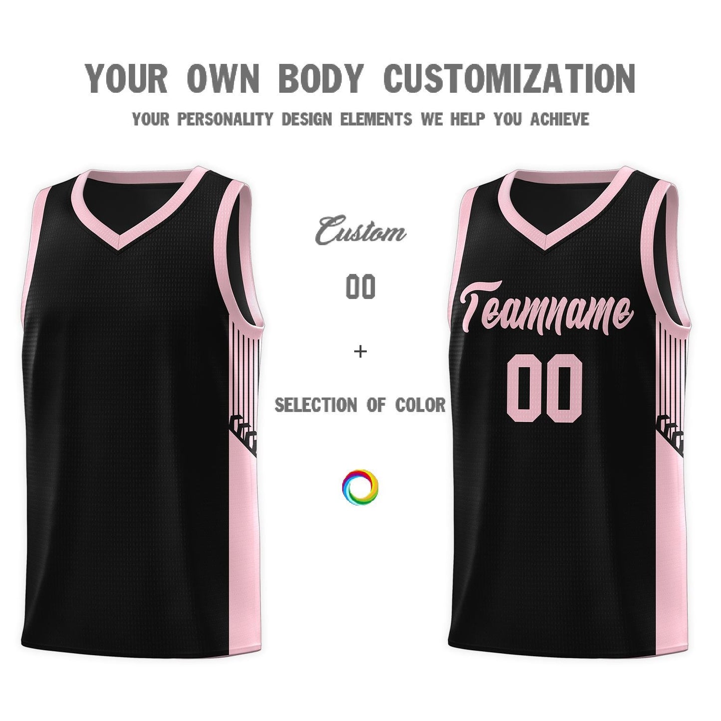 Custom Black Pink Side Stripe Fashion Sports Uniform Basketball Jersey