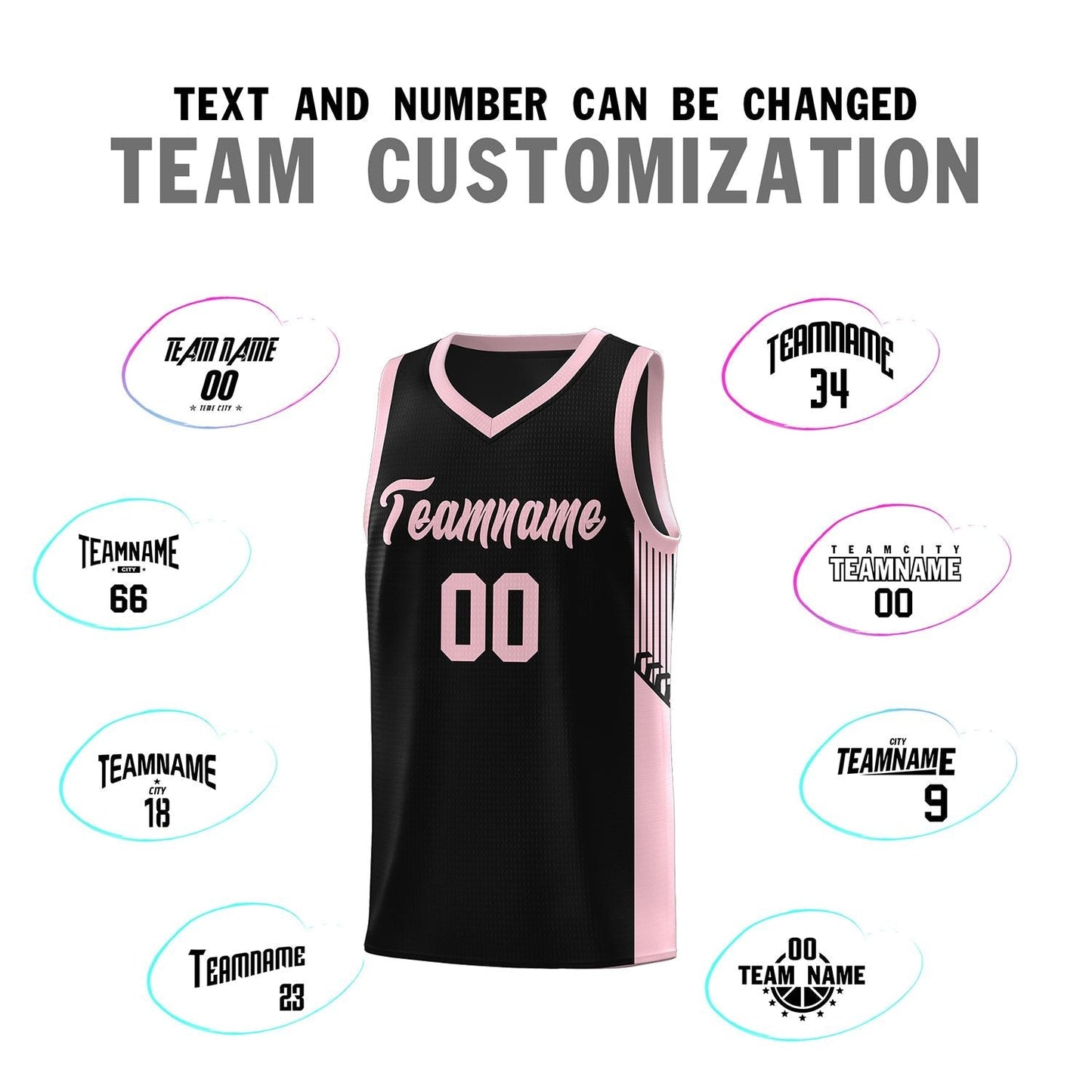 Custom Black Pink Side Stripe Fashion Sports Uniform Basketball Jersey