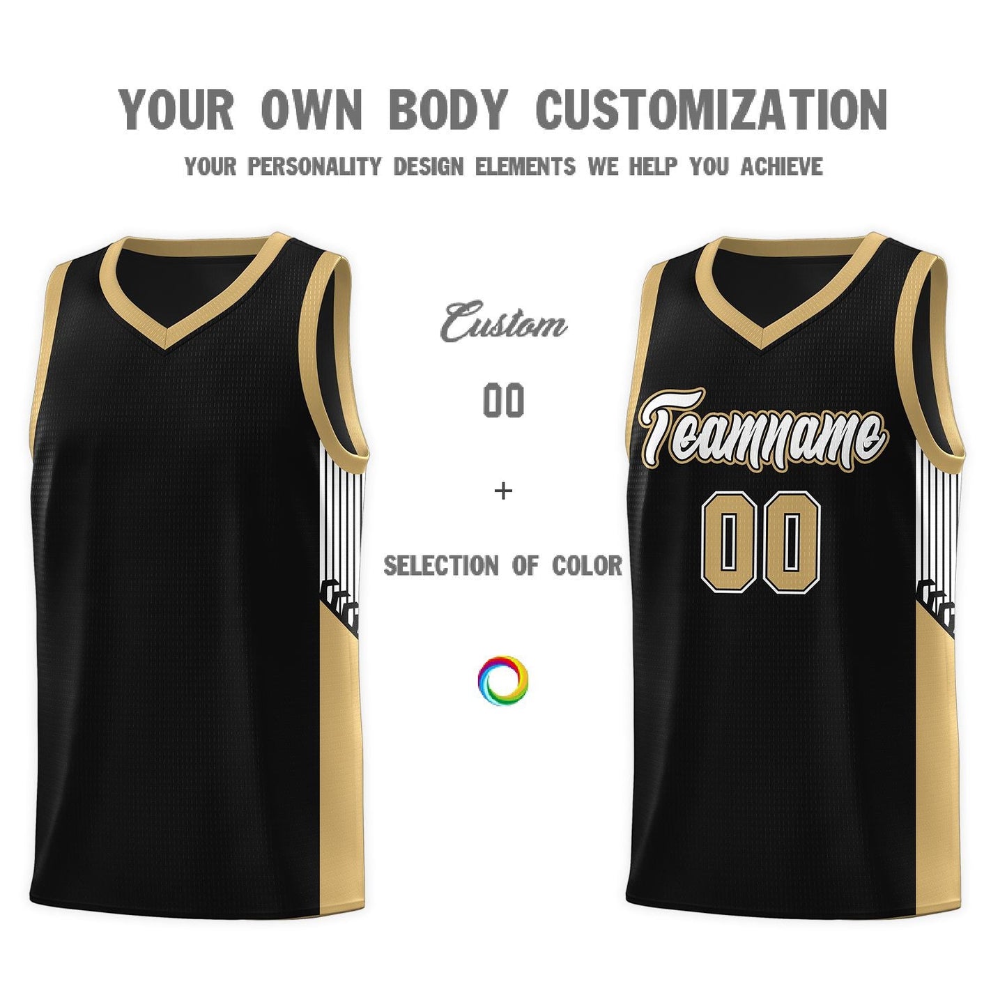 Custom Black White Side Stripe Fashion Sports Uniform Basketball Jersey