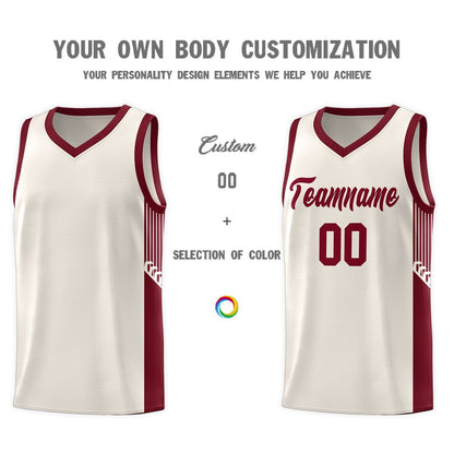 Custom Khaki Crimson Side Stripe Fashion Sports Uniform Basketball Jersey