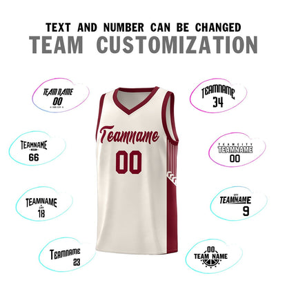 Custom Khaki Crimson Side Stripe Fashion Sports Uniform Basketball Jersey