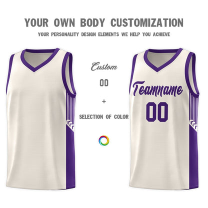 Custom Khaki Purple Side Stripe Fashion Sports Uniform Basketball Jersey