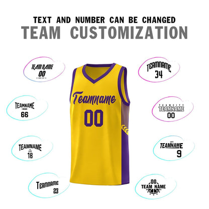 Custom Gold Purple Side Stripe Fashion Sports Uniform Basketball Jersey