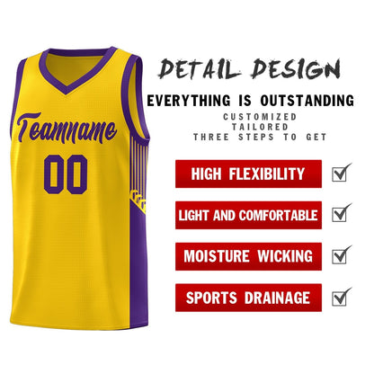 Custom Gold Purple Side Stripe Fashion Sports Uniform Basketball Jersey