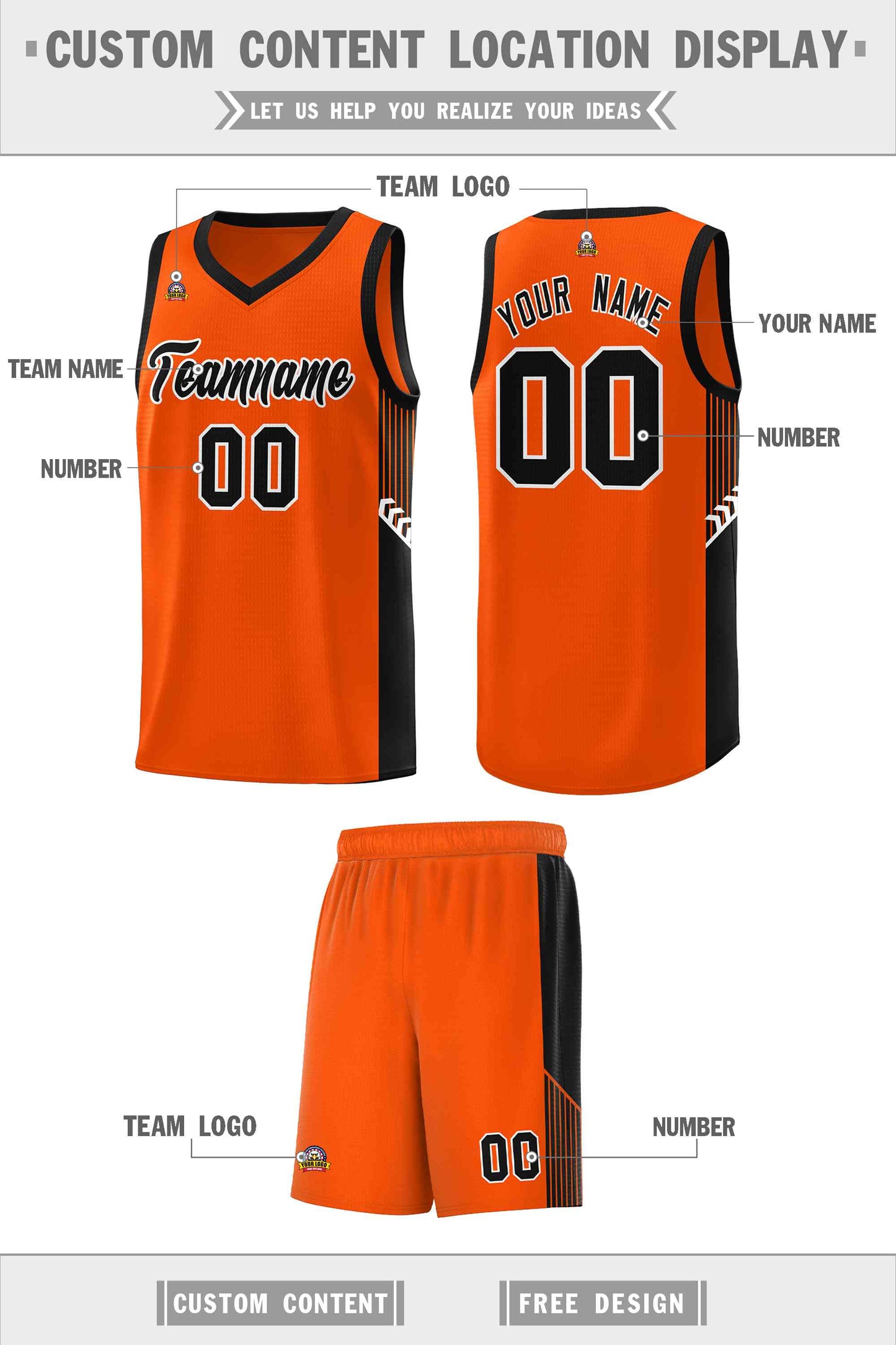 Custom Orange Black-White Side Stripe Fashion Sports Uniform Basketball Jersey