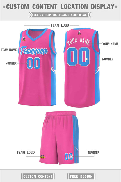 Custom Pink Powder Blue-White Side Stripe Fashion Sports Uniform Basketball Jersey