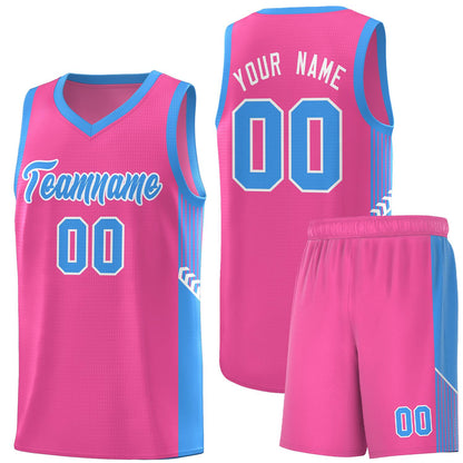 Custom Pink Powder Blue-White Side Stripe Fashion Sports Uniform Basketball Jersey