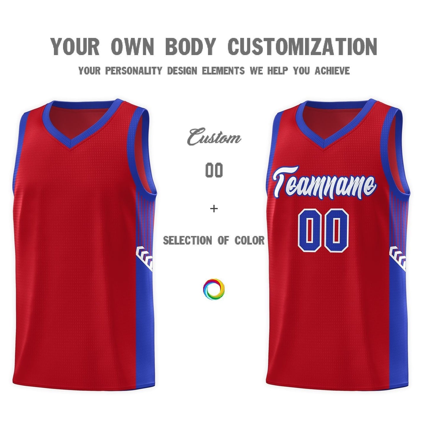 Custom Red White-Royal Side Stripe Fashion Sports Uniform Basketball Jersey