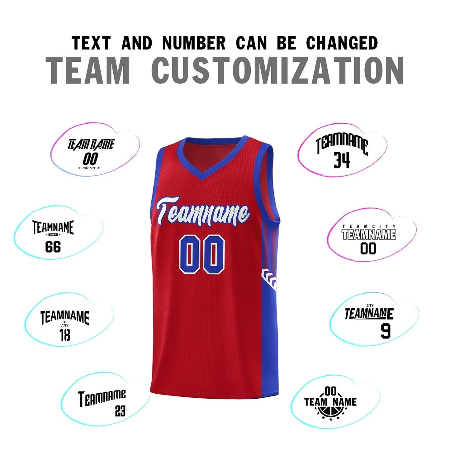 Custom Red White-Royal Side Stripe Fashion Sports Uniform Basketball Jersey