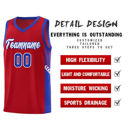 Custom Red White-Royal Side Stripe Fashion Sports Uniform Basketball Jersey