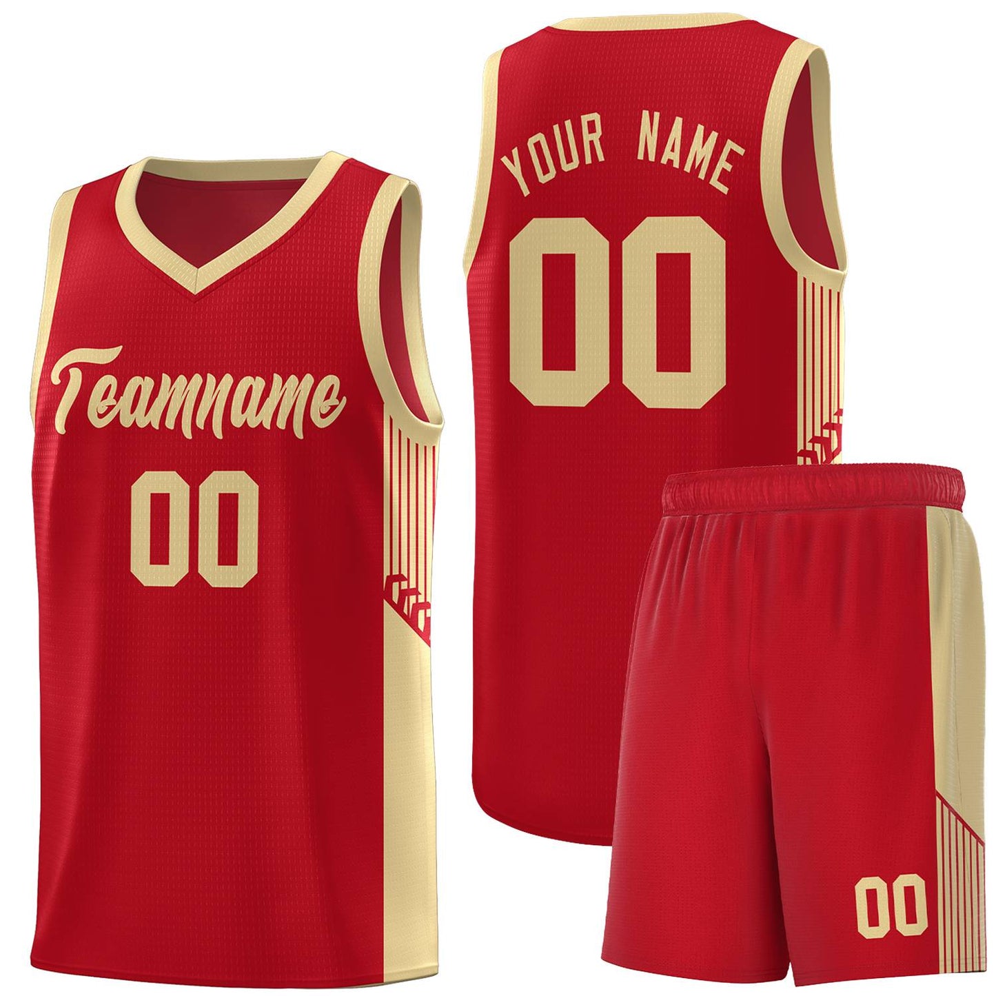 Custom Red Khaki Side Stripe Fashion Sports Uniform Basketball Jersey