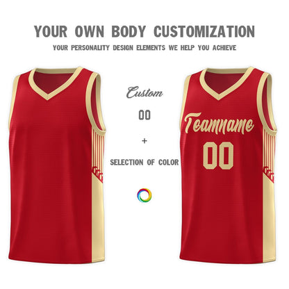 Custom Red Khaki Side Stripe Fashion Sports Uniform Basketball Jersey