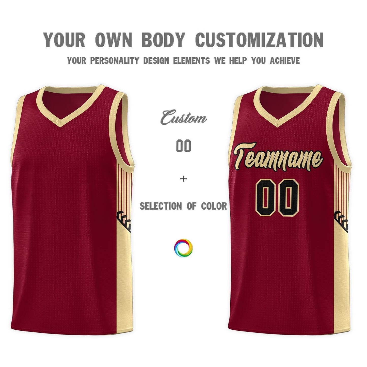 Custom Crimson Khaki-Black Side Stripe Fashion Sports Uniform Basketball Jersey