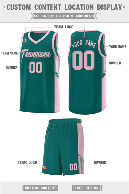 Custom Aqua Pink Side Stripe Fashion Sports Uniform Basketball Jersey