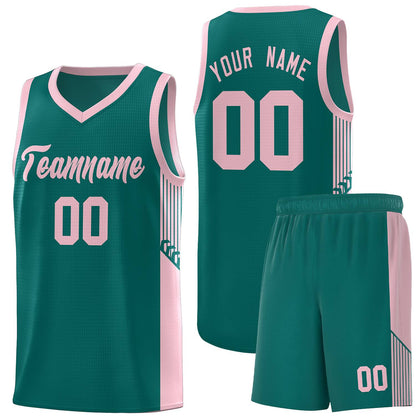 Custom Aqua Pink Side Stripe Fashion Sports Uniform Basketball Jersey