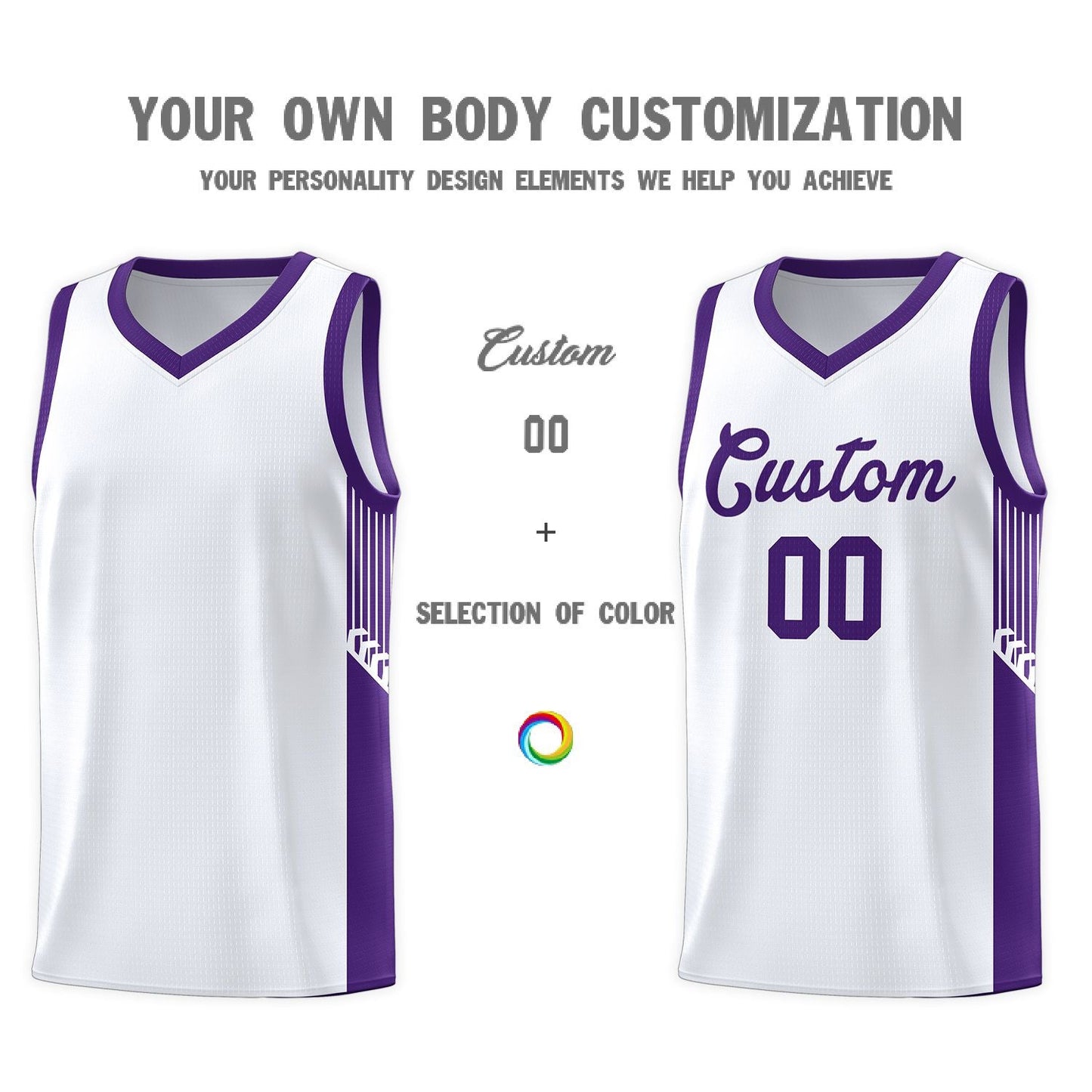 Custom White Purple Side Stripe Fashion Sports Uniform Basketball Jersey