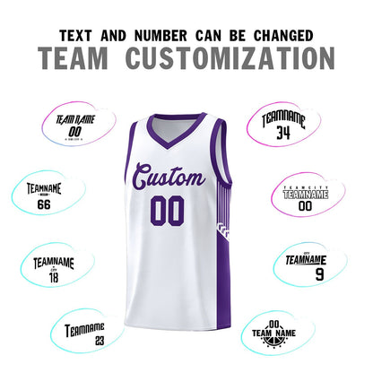 Custom White Purple Side Stripe Fashion Sports Uniform Basketball Jersey