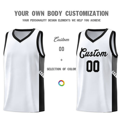 Custom White Black Side Stripe Fashion Sports Uniform Basketball Jersey