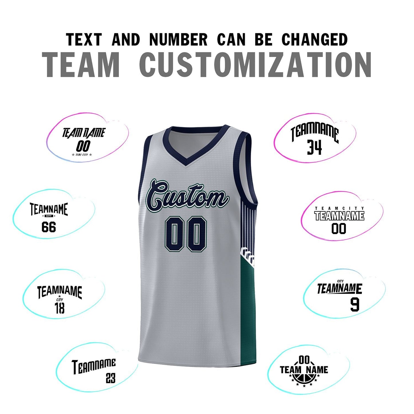 Custom Gray Navy-White Side Stripe Fashion Sports Uniform Basketball Jersey